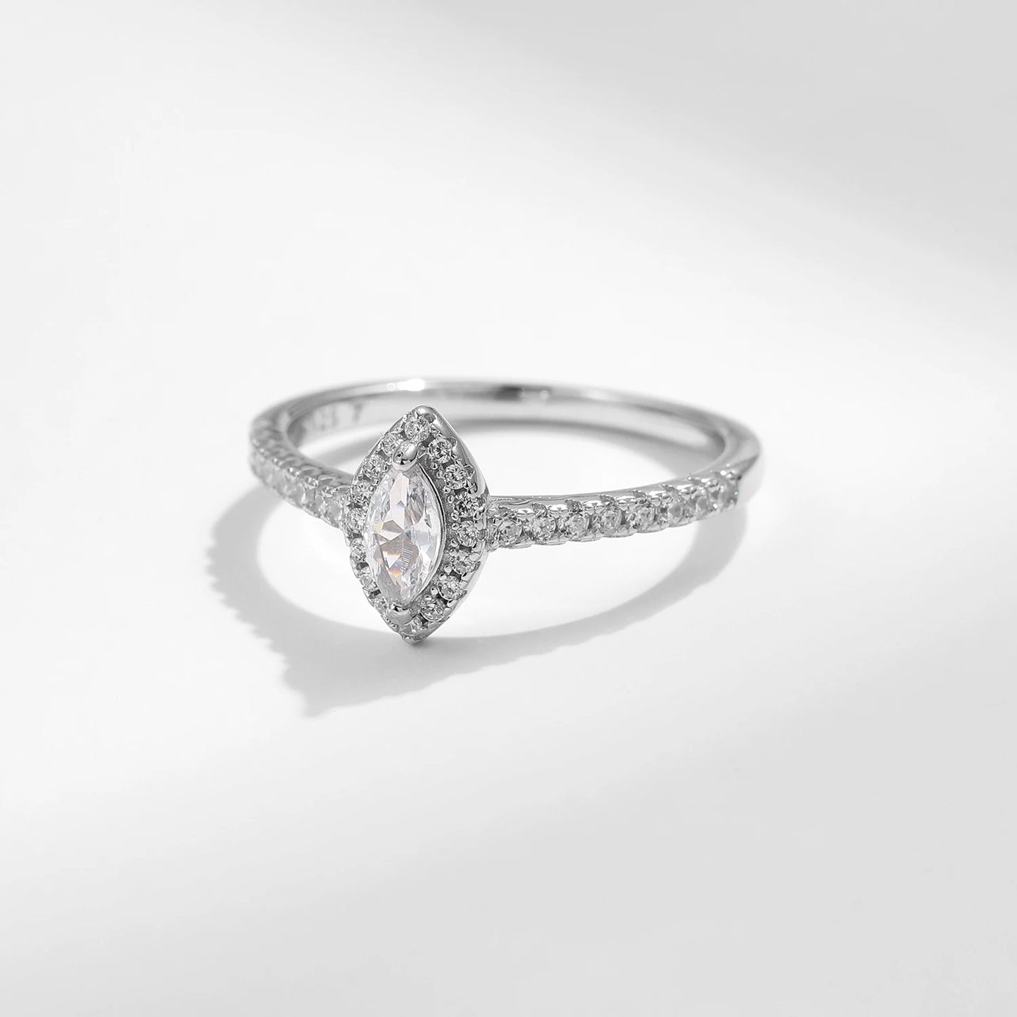 Bague Argent 925 Femme - Pierre Marquise Zircon Luxe Fiançailles