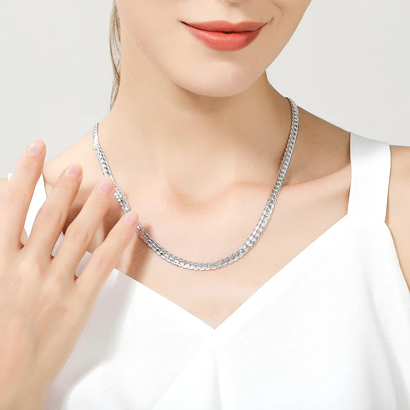 Collier Chaîne Maille en Argent 925 – Unisexe, 6 mm, Longueur 45 à 60 cm
