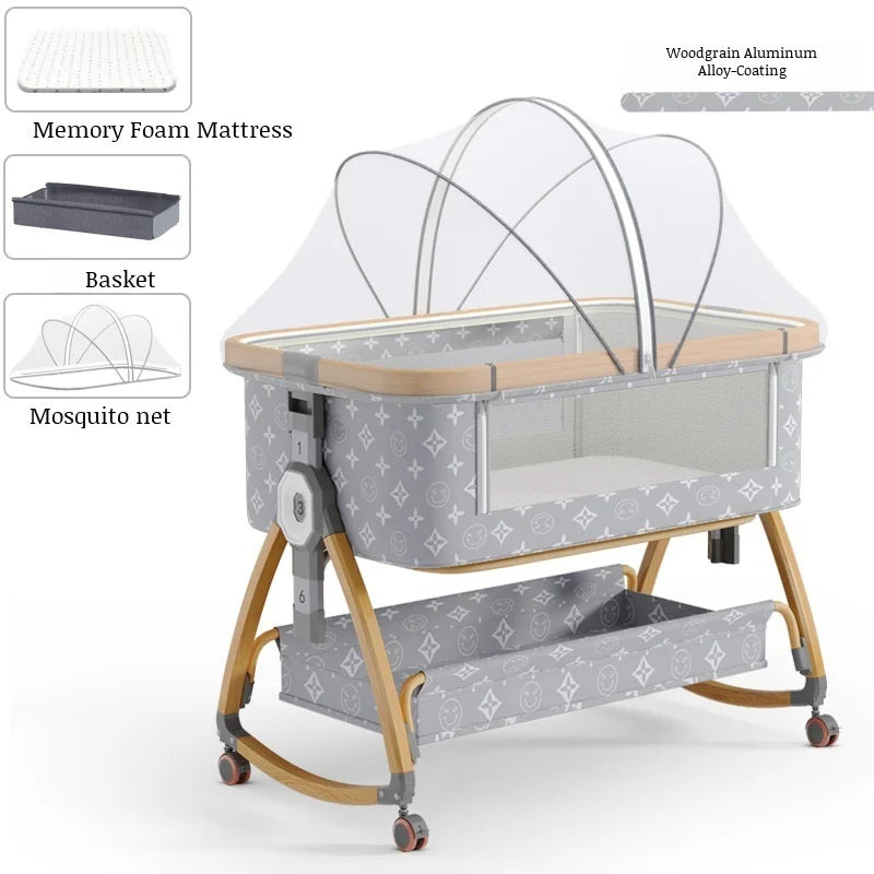 Berceau 3-en-1 pour bébé avec balancement, panier de jeu et chariot intégré – Aluminium et acier de haute qualité