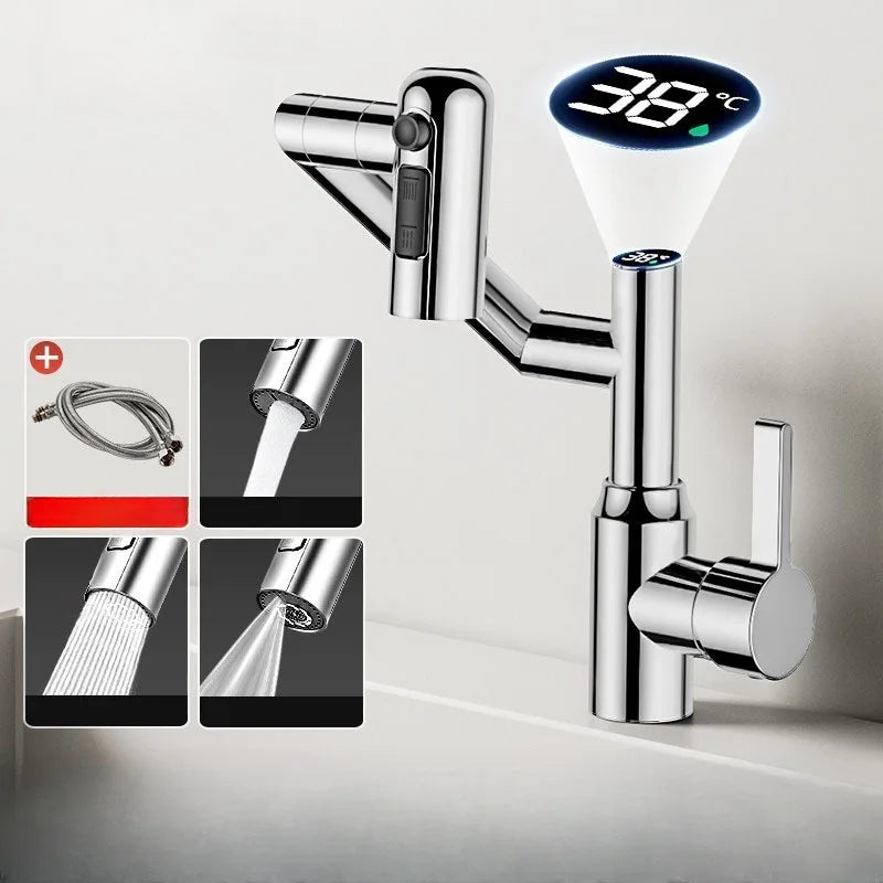 Robinet de Lavabo LED 360° – Affichage Numérique & Pulvérisateur Multifonction