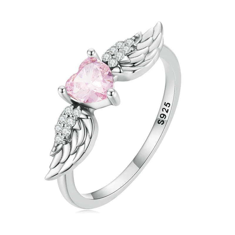 Bague Love & Wing en Argent Sterling 925 avec Zircon Rose – Design Ailes Élégant