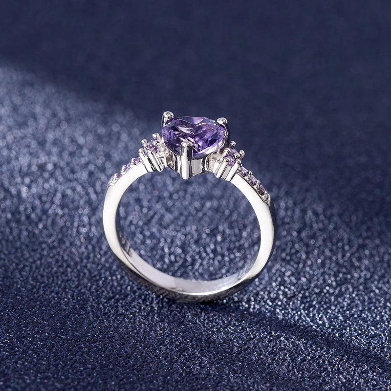 Bague Cœur Améthyste Femme 925 Argent – Bijoux de Mariage, Fiançailles et Cadeau