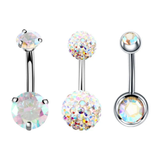 Lot de 3 Anneaux de Nombril en Acier Chirurgical – Piercing Unisexe, Style Mignon et Romantique