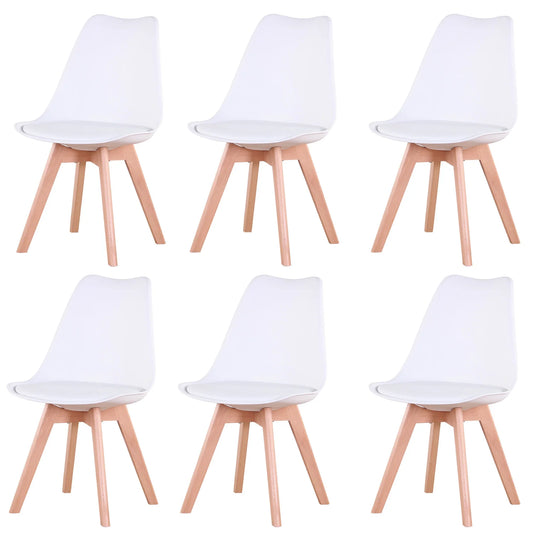 Un ensemble de 6 chaises de salle à manger médiévales nordiques, siège rembourré en PU, pieds en bois de hêtre, chaises de bureau pour salle à manger, chambre à coucher, balcon, Restaurant