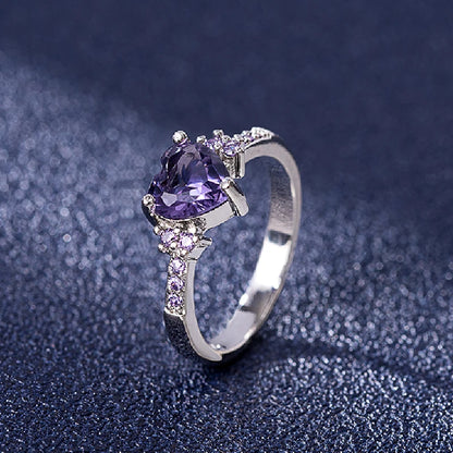 Bague Cœur Améthyste Femme 925 Argent – Bijoux de Mariage, Fiançailles et Cadeau