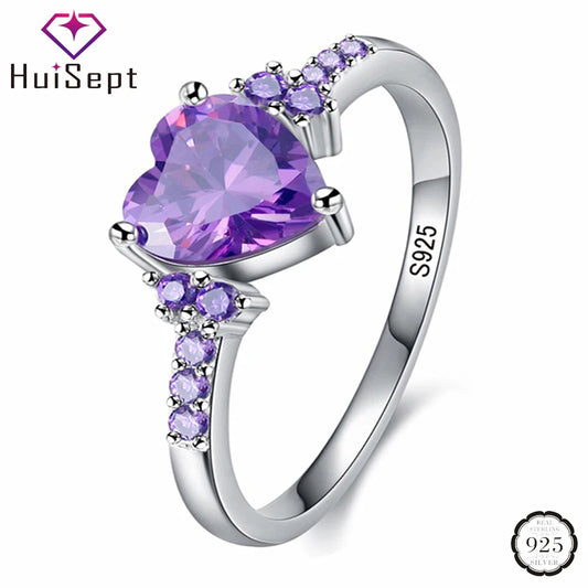 Bague Cœur Améthyste Femme 925 Argent – Bijoux de Mariage, Fiançailles et Cadeau