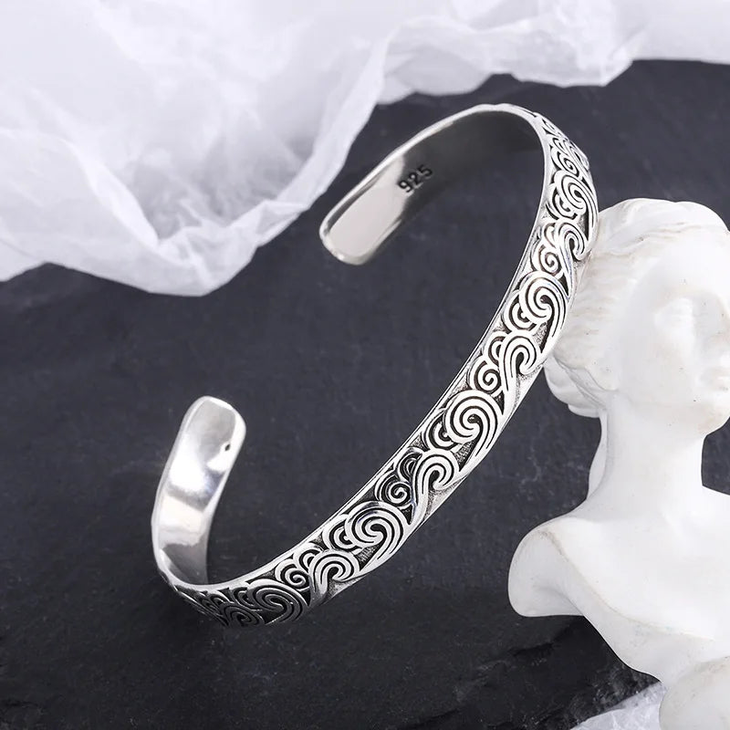 Bracelet Manchette Géométrique en Argent Sterling 925 – Ajustable et Tendance