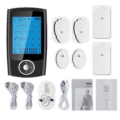 Appareil de Massage Électrostimulation TENS – 16 Modes, Double Sortie, Écran LCD, Rechargeable USB