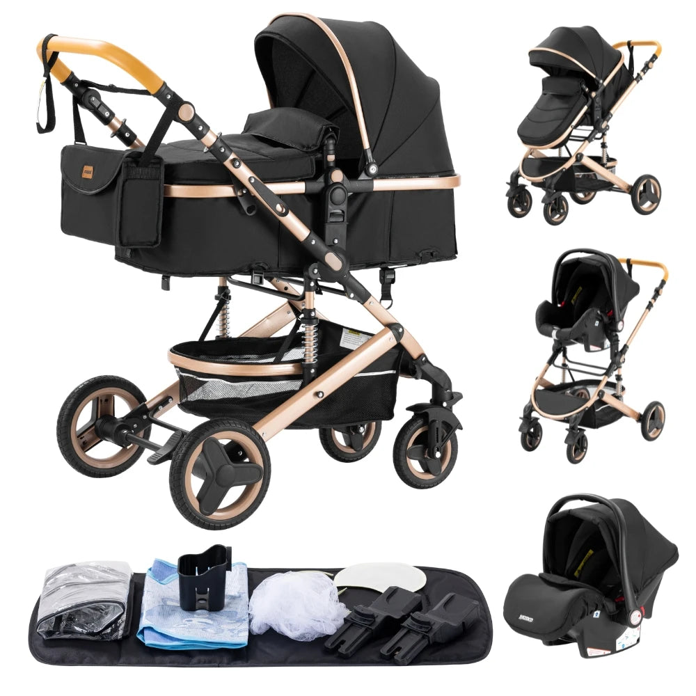 Poussette Bébé 3 en 1 YAZOCO – Siège Auto Inclus & Pack Complet