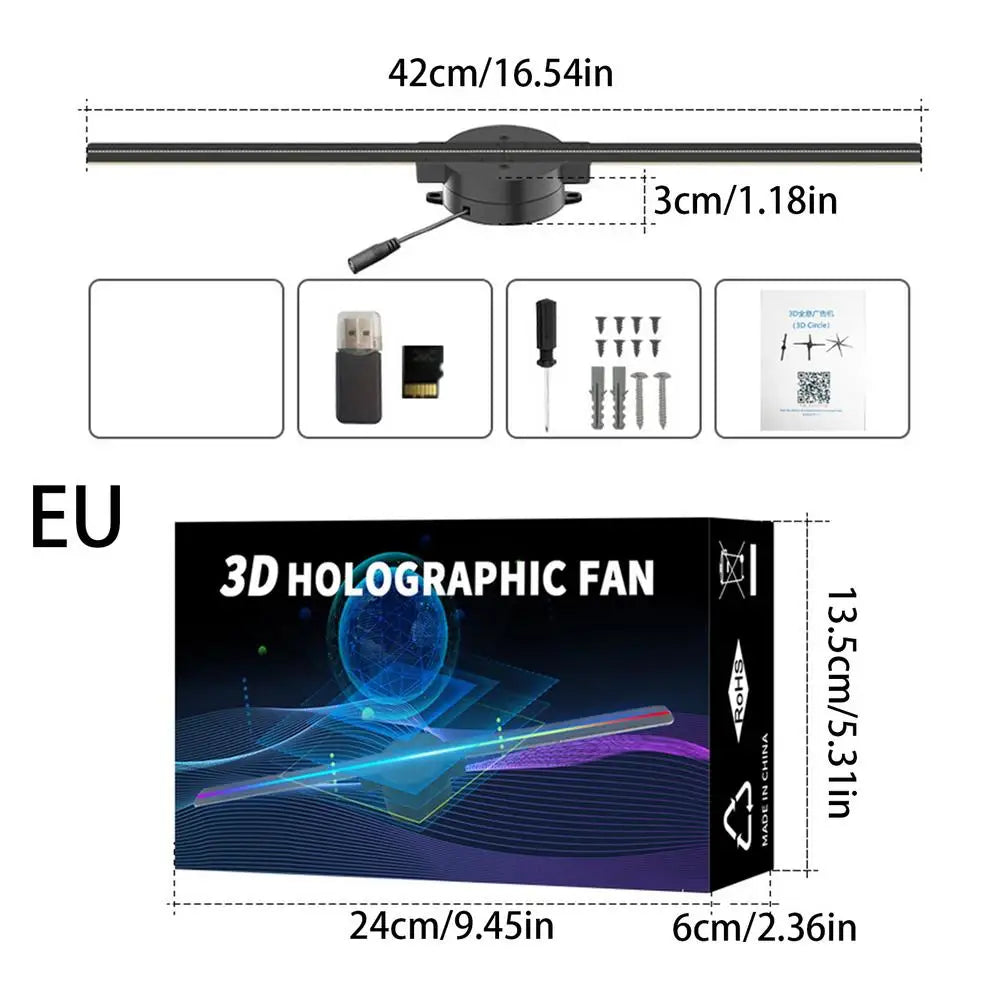 🎥 Projecteur Holographique 3D à Ventilateur LED - 16,5 pouces | 244 LED | Résolution 2000x224