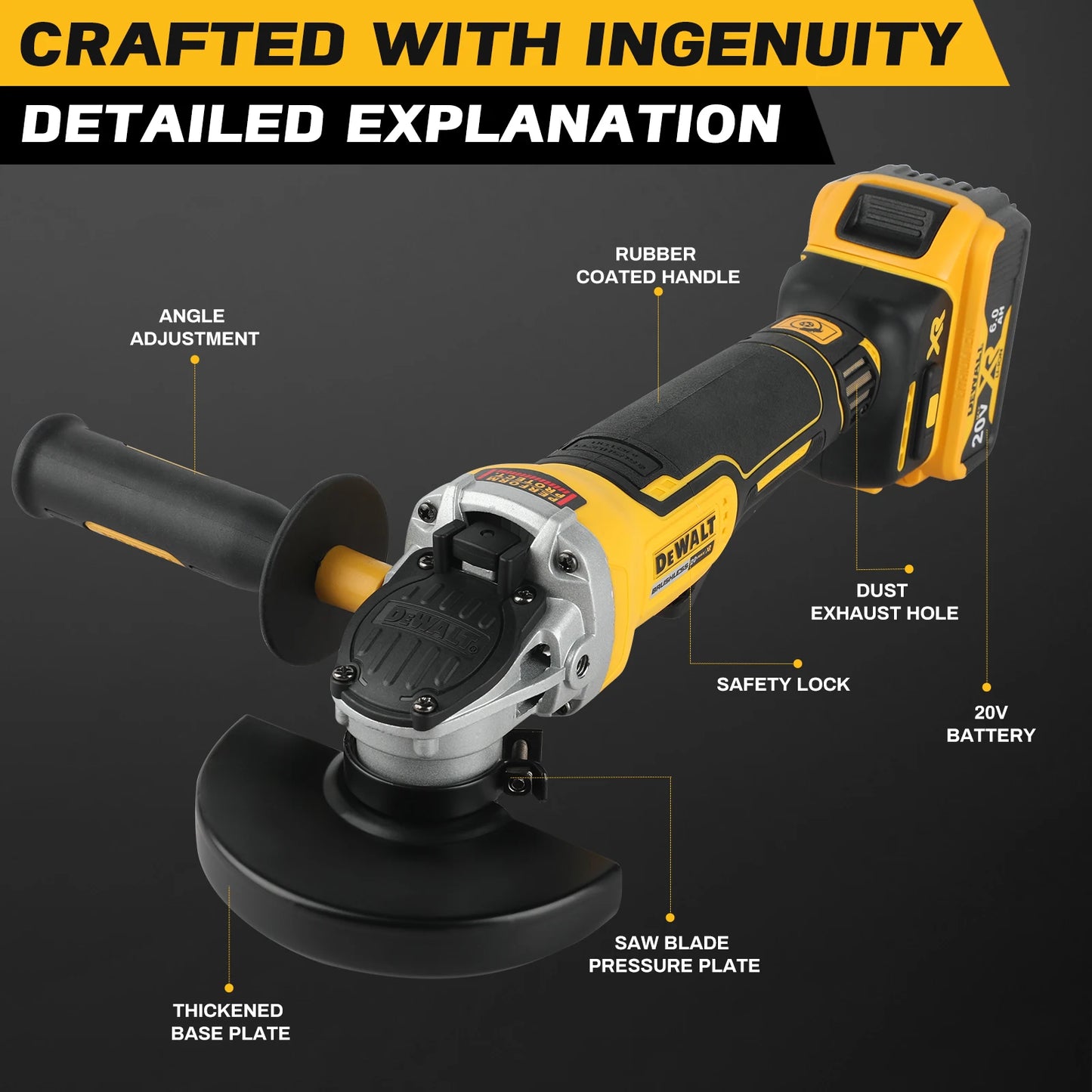 Meuleuse Sans Fil DEWALT Brushless – Batterie Incluse, Outil Professionnel Haute Performance