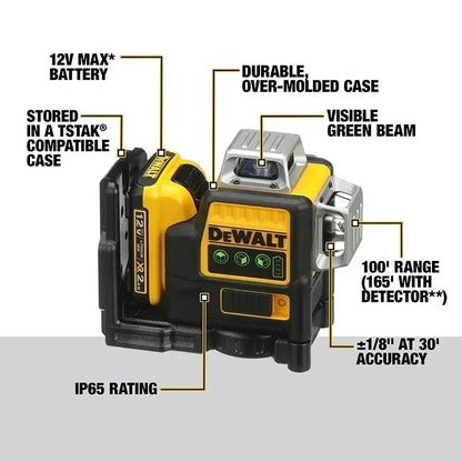 Niveau Laser Vert DEWALT – 12 Lignes, Auto-Nivelant ±4°, IP65, Batterie 12V