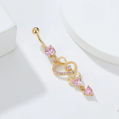 Anneau de nombril cœur en cuivre avec zircone cubique – Bijou raffiné et élégant