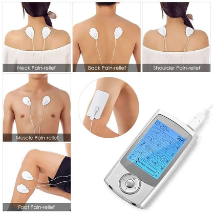 Appareil de Massage Électrostimulation TENS – 16 Modes, Double Sortie, Écran LCD, Rechargeable USB