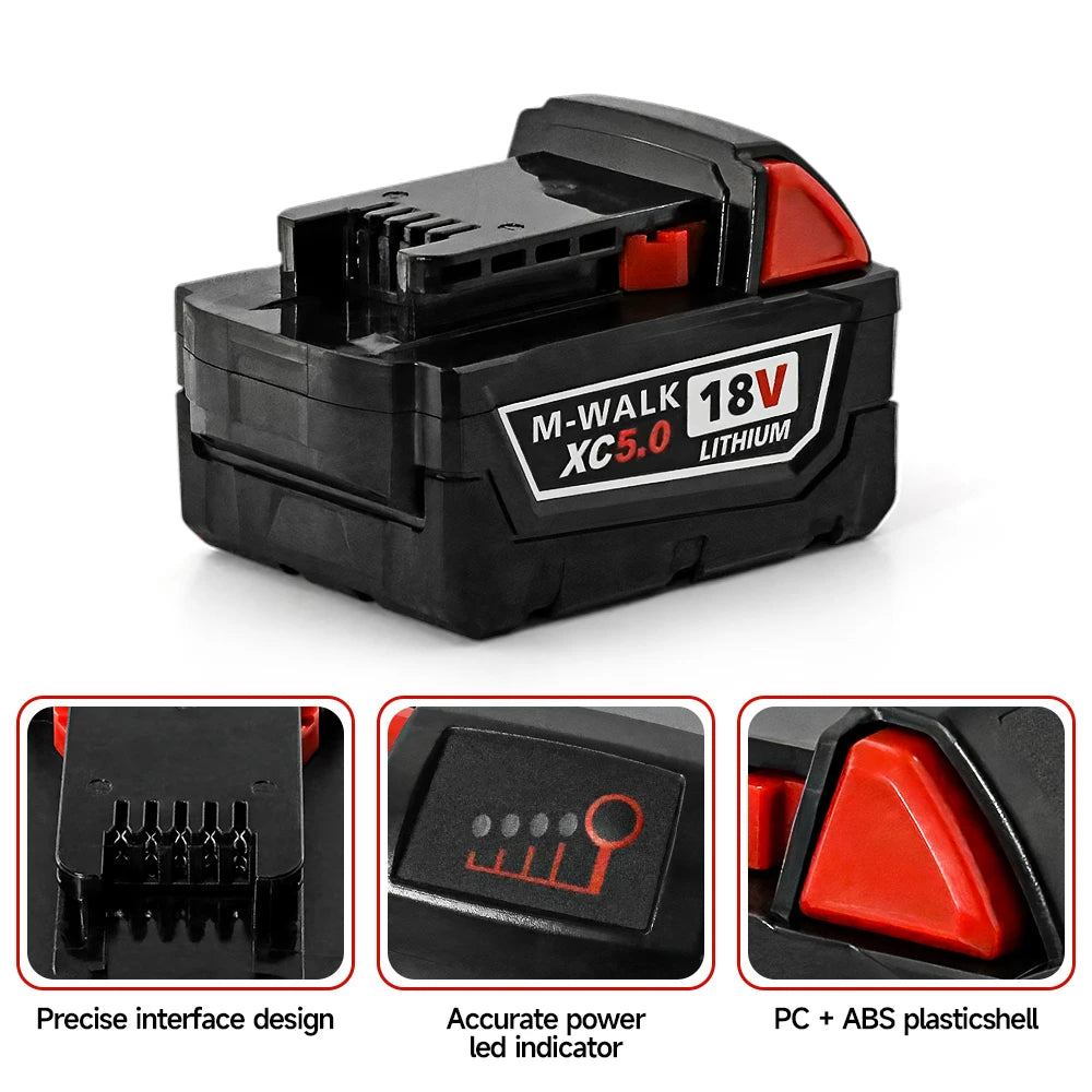 Batterie Lithium 18V 5.0Ah M-WALK – Remplacement pour Outils Milwaukee 18V Li-Ion