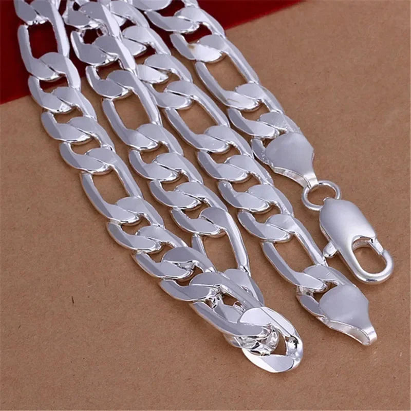 Collier Chaîne Argent 925 Homme - Chaîne Cubaine 12mm Tendance 45-75cm