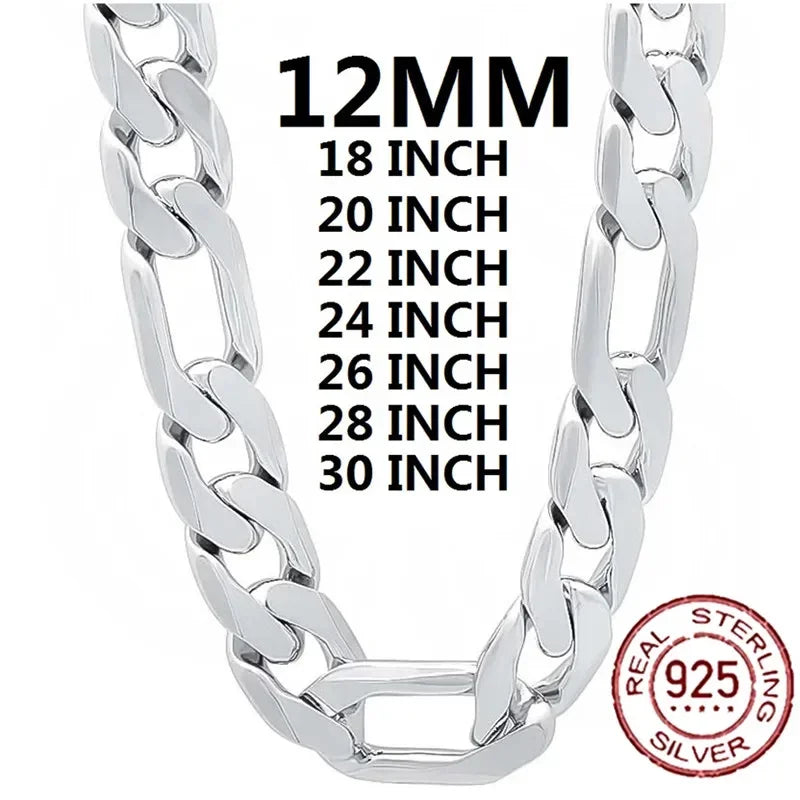 Collier Chaîne Argent 925 Homme - Chaîne Cubaine 12mm Tendance 45-75cm