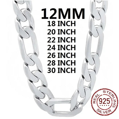 Collier Chaîne Argent 925 Homme - Chaîne Cubaine 12mm Tendance 45-75cm