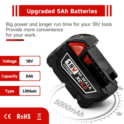 Batterie Lithium 18V 5.0Ah M-WALK – Remplacement pour Outils Milwaukee 18V Li-Ion