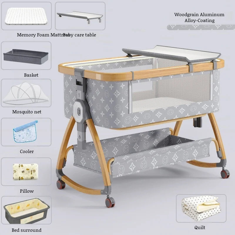 Berceau 3-en-1 pour bébé avec balancement, panier de jeu et chariot intégré – Aluminium et acier de haute qualité