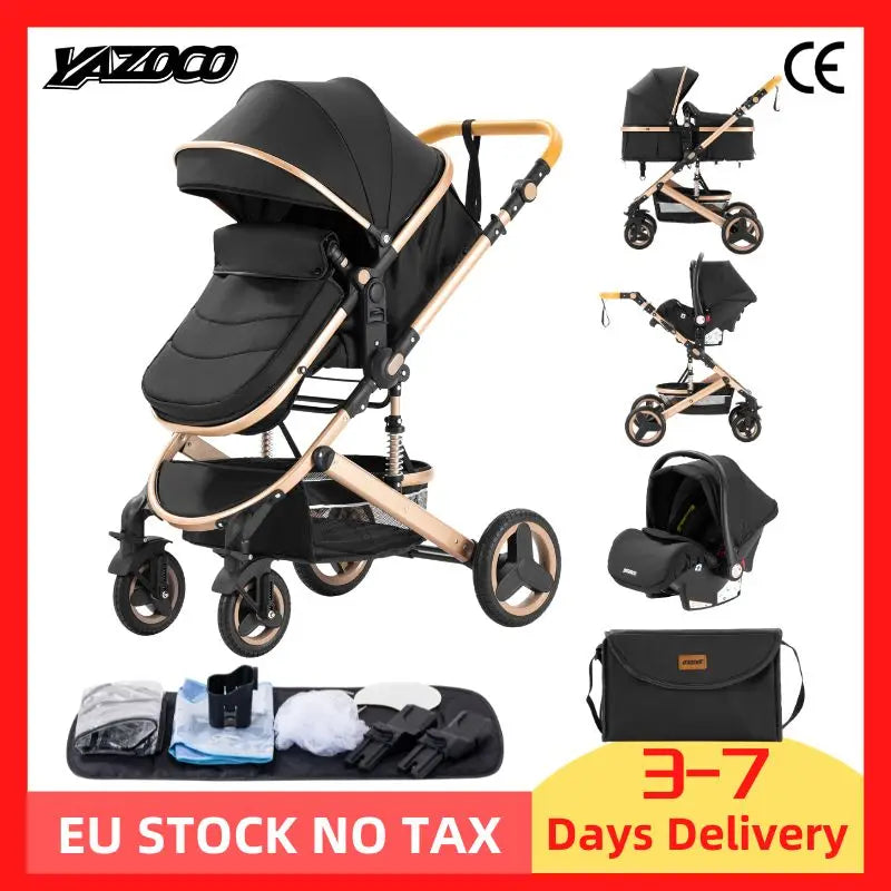 Poussette Bébé 3 en 1 YAZOCO – Siège Auto Inclus & Pack Complet