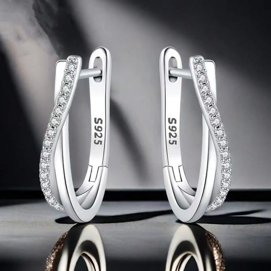 Boucles d'Oreilles Créoles Étoile Argent 925 Femme - Zircone Torsadée Bijoux Fins