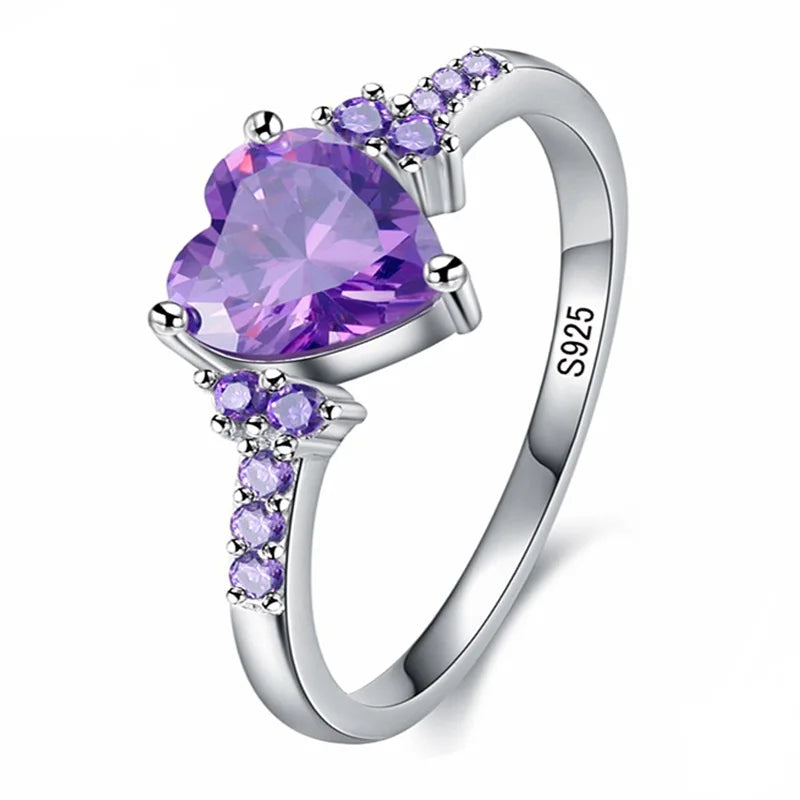 Bague Cœur Améthyste Femme 925 Argent – Bijoux de Mariage, Fiançailles et Cadeau
