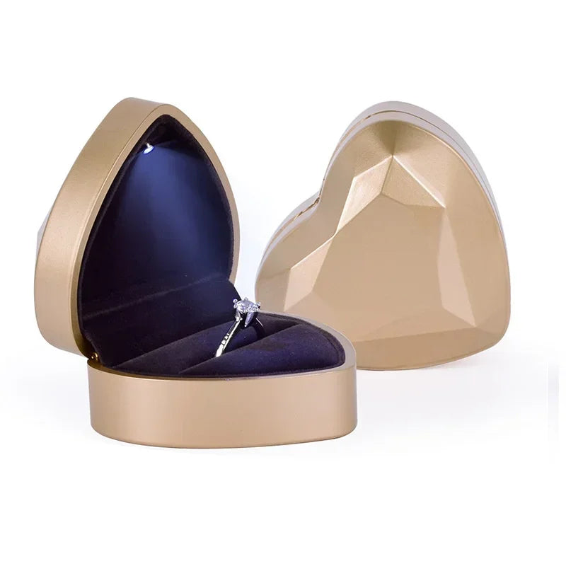 Boîte à Bijoux LED Cœur - Écrin Lumineux Demande en Mariage