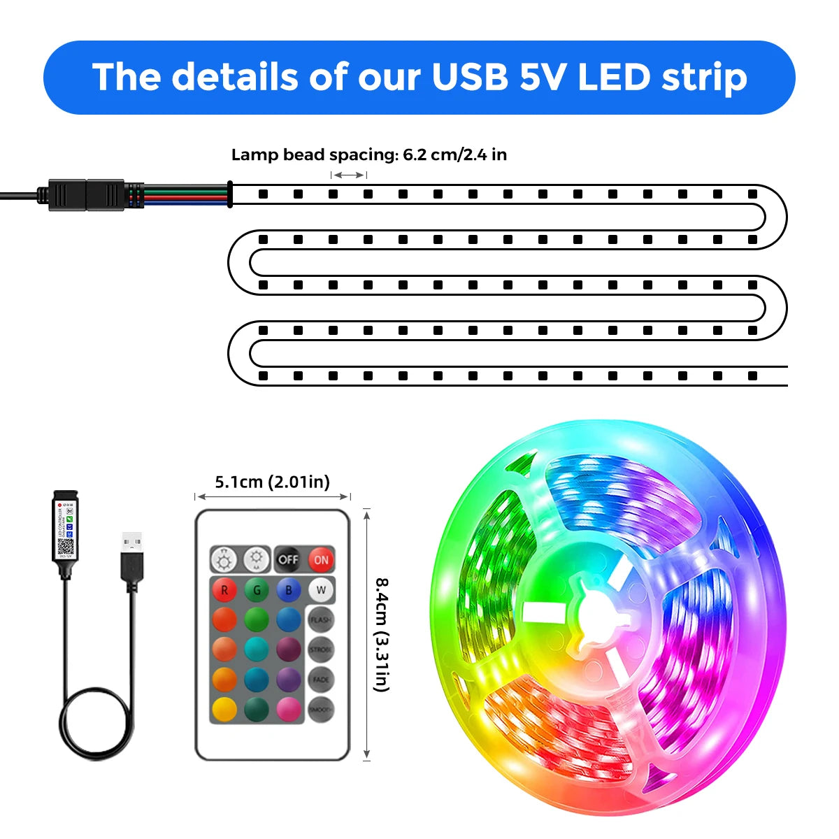 Bande LED RGB AIopp – USB, Multicolore