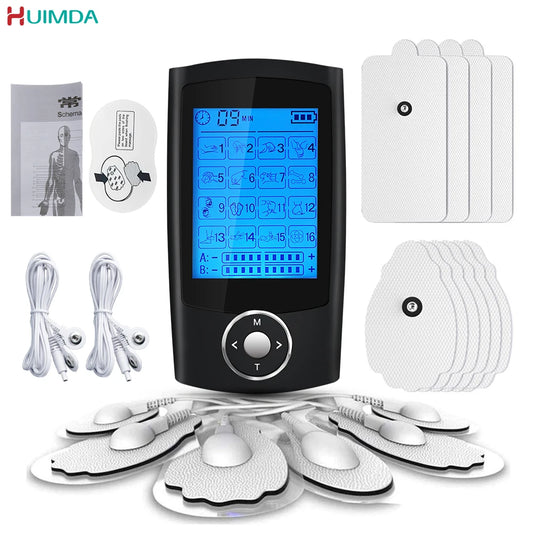 Appareil de Massage Électrostimulation TENS – 16 Modes, Double Sortie, Écran LCD, Rechargeable USB