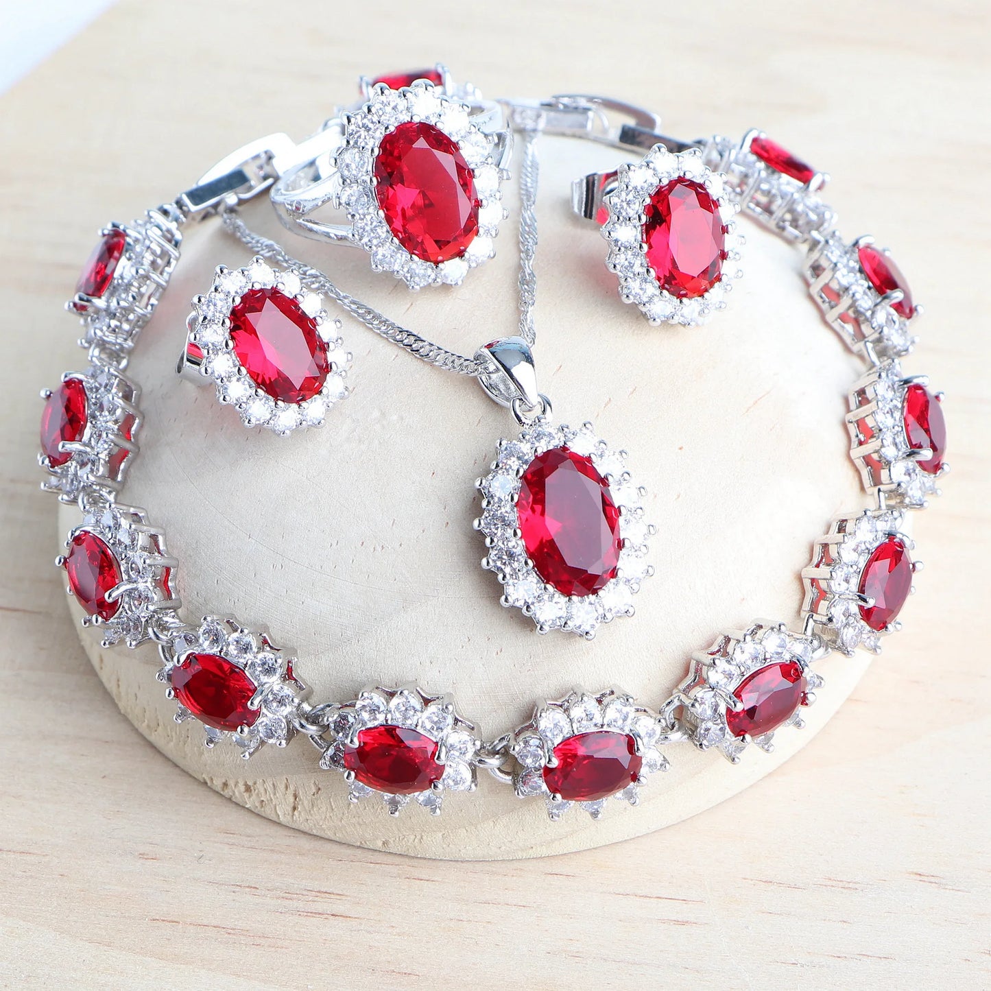 Ensemble Bijoux Argent 925 Femme Zircone Bleu - Collier Bracelet Boucles Bague