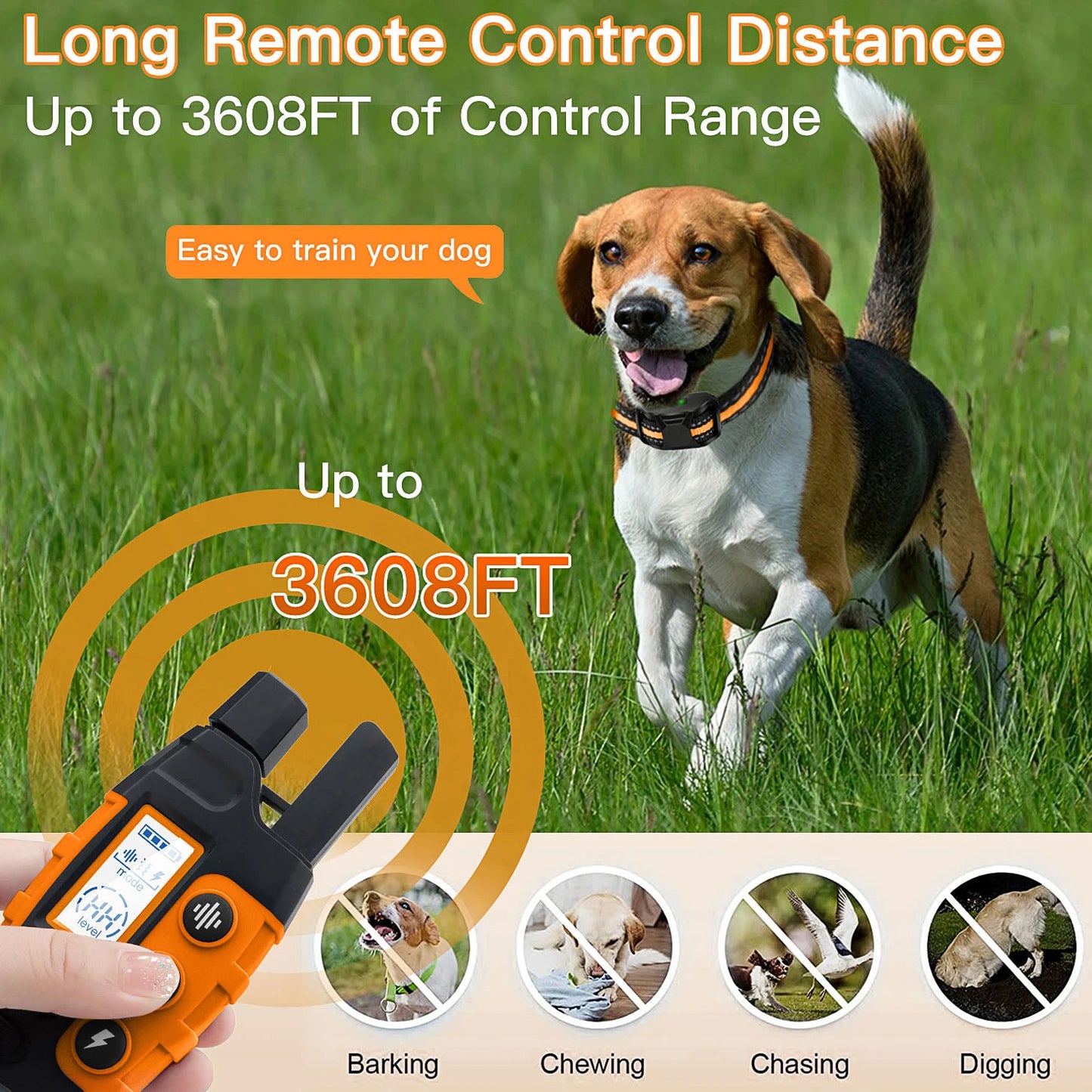 Collier d’entraînement électrique pour chien étanche avec télécommande WXRPET – Vibrations, bip et choc réglables