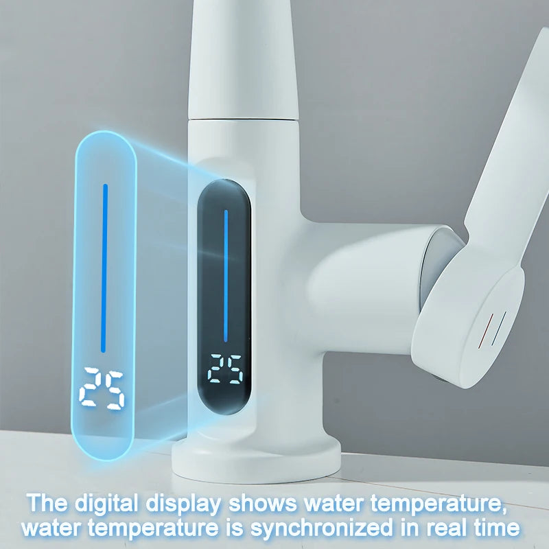 Robinet de Lavabo à Affichage Numérique – Buse Extractible 3 Voies, Jet de Pluie, Levage, Eau Chaude et Froide