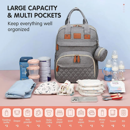Sac à langer 3 en 1, sac à dos pliable pour lit de bébé, sac de voyage étanche avec chargeur USB, sac à dos avec lit à langer