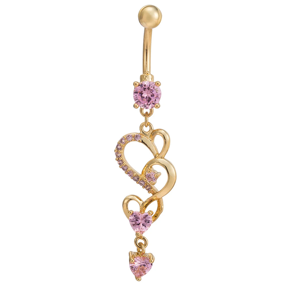 Anneau de nombril cœur en cuivre avec zircone cubique – Bijou raffiné et élégant