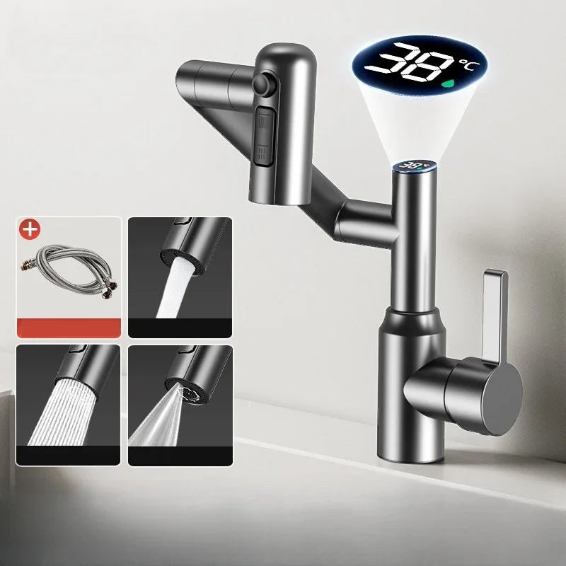 Robinet LED 360° avec Affichage Numérique – Pulvérisateur Multifonction, Eau Chaude et Froide