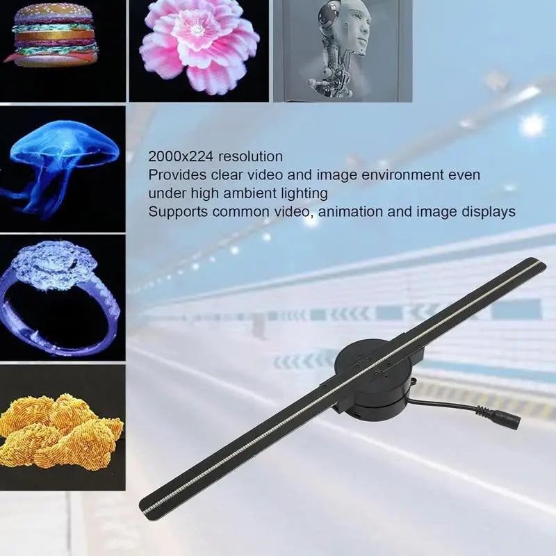 🎥 Projecteur Holographique 3D à Ventilateur LED - 16,5 pouces | 244 LED | Résolution 2000x224
