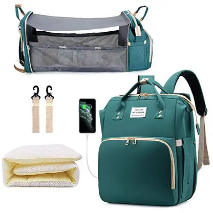 Sac à langer 3 en 1, sac à dos pliable pour lit de bébé, sac de voyage étanche avec chargeur USB, sac à dos avec lit à langer