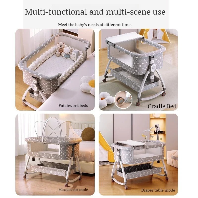 Berceau 3-en-1 pour bébé avec balancement, panier de jeu et chariot intégré – Aluminium et acier de haute qualité