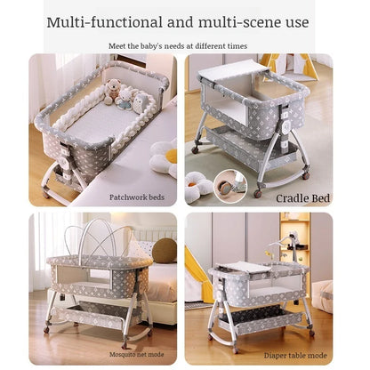 Berceau 3-en-1 pour bébé avec balancement, panier de jeu et chariot intégré – Aluminium et acier de haute qualité