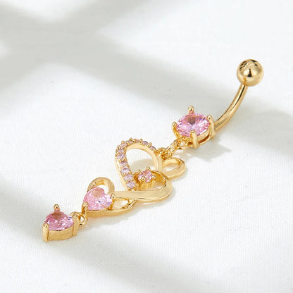 Anneau de nombril cœur en cuivre avec zircone cubique – Bijou raffiné et élégant