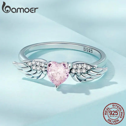 Bague Love & Wing en Argent Sterling 925 avec Zircon Rose – Design Ailes Élégant